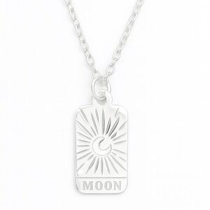 Sterling Silver Celestial Moon Tag Necklace – Dainty Minimalist Pendant